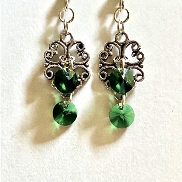 Hand Crafted Jewelry - Fancy Green Swarovski Crystal Handmade Earrings